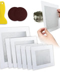 Drywall Repair Kit Eleven Piece Patch Set For Patch Up Holes And Dents In Walls Includes Four Inch Six Inch And Eight Inch Patches With Scraper And Sandpaper shown with mesh patches and tools