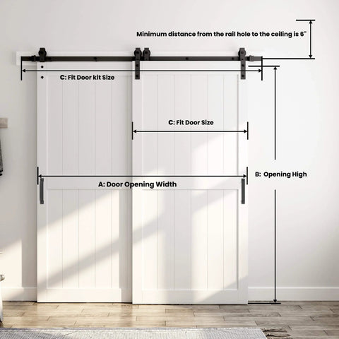 Double MDF Sliding Barn Doors 40In X 84In With 7Ft Bypass Hardware Kit Space Saving Track System Waterproof Finish Easy Install