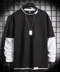 Mens black and white long sleeve shirt on hanger with metal tag necklace