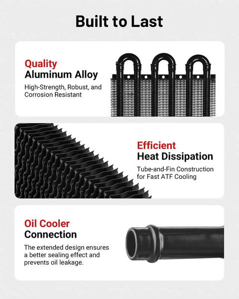 Universal Aluminum Transmission Cooler Kit With Six Pass Tube And Fin Design For Most Vehicles With Five Sixteenth Inch Lines