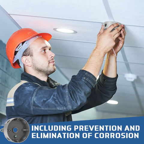 Electrician installing 4 Pack 4 Inch Round Old Work Electrical Boxes With Covers Weatherproof Outdoor Outlet Junction Box