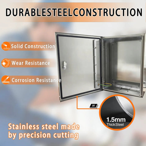 Rock Hard 12x12x8 Inch Stainless Steel Electrical Enclosure Nema 4X IP66 showing solid construction and interior view.