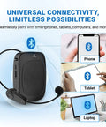 Powerful Wireless Voice Amplifier With Headset Mic For Classrooms Portable Bluetooth PA System 15W Speaker with connectivity visuals