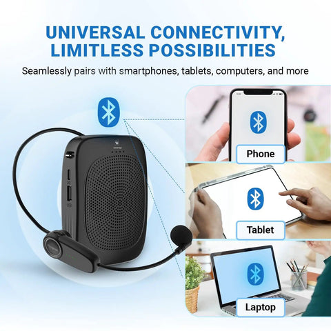 Powerful Wireless Voice Amplifier With Headset Mic For Classrooms Portable Bluetooth PA System 15W Speaker with connectivity visuals