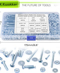 Top Shelf Assorted Hardware Kit For Cabinets And Drawers Featuring Dead Simple Phillips Pan Head Screws Mixed Jumbo Box Of Bolts Nuts And Washers In Silver Bright Finish For No Sweat Quick Fixes, 650 pcs in a storage box.