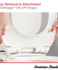 Traditional Luxury Elongated Toilet Seat With No Slam Soft Close, showing TriVantage lift-off hinges for easy removal.