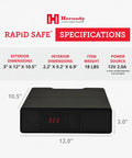 Nightstand Gun Safe With RFID Reader Clock And USB Ports For Fast Touch Free Access with dimensions and weight displayed.
