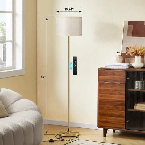 Floor Lamp With Gray Shade And Black Pole For Living Room Dope Modern Tall Stick Lamp For Bedroom Office And Dining Room Contemporary Tall Floor Light Bulb Not Included placed beside a sofa.