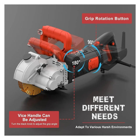Heavy Hitter 4800 Watt Electric Wall Chaser And Concrete Groove Cutter Featuring Laser Aim System Adjustable Comfort Handle and Tough 133Mm Blade for Crack Free Masonry Jobs with adjustable grip handle showcased.