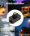 2 Pack Dusk To Dawn Photocell Light Sensor Outdoor Lighting Control Switch Black for garden, wall, parking, and roadside lighting.