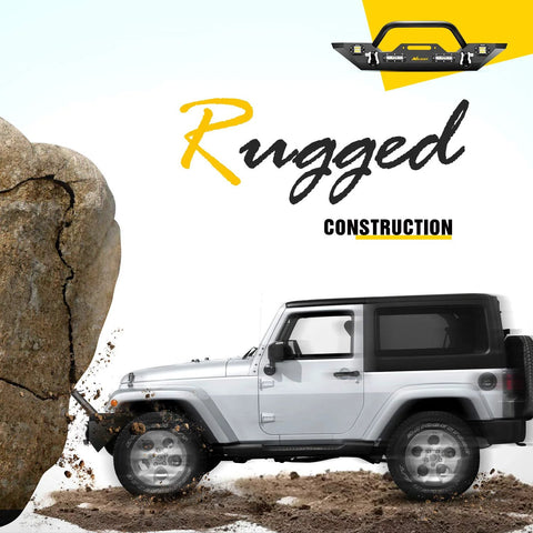 Nilight front bumper with winch plate for Jeep Wrangler JK/JKU, black, rugged off-road accessory.