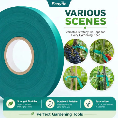 Built Tough Garden Tie Tape Roll Half Inch Wide 300 Feet Long Green Vinyl Plant Support Ribbon For Indoor Outdoor