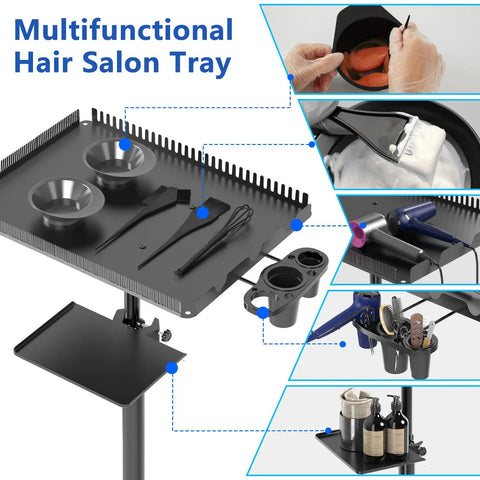 Hairstylist Rolling Cart For Salon Pros With Secure Storage Platform Hair Separator Stand And Color Tray With Dye Bowls And Tools