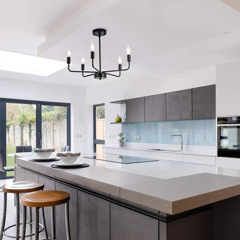 Dope Matte Black Chandelier Modern Farmhouse Candle Ceiling Light Five Light Pendant Fixture For Bedroom Living Room Kitchen Island Foyer E12 Bulb Base UL Listed Easy To Install in modern kitchen