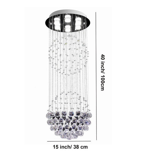 Totally Modern Fandelier Crystal Chandelier With White Finish And K9 Crystal Balls, cylinder flush mount lighting, 15x40 inch