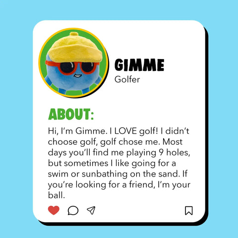 Ultra Soft 4 Inch Plush Golf Ball Toy With Gimme Character For Fans, Collectors, And Golfers, cartoon bio description