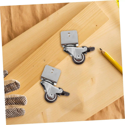 4 Pack Heavy Duty Swivel Casters Rolling Smooth As Silk With Retractable Kickback Locks For Living Room Furniture Workshop Carts And Storage Lockers Rock Solid Setup on wooden surface with measuring pencil.