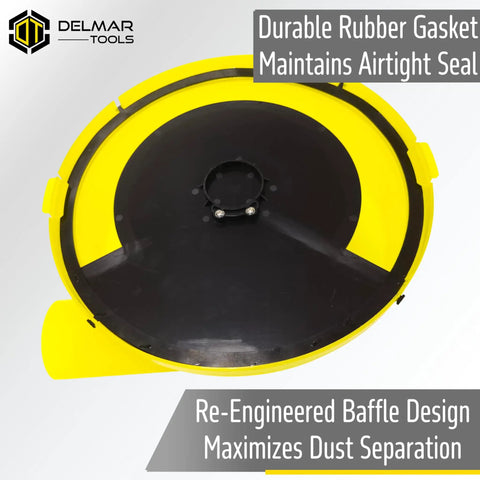 Low Profile Dust Separator For Wet Dry Shop Vacs With Lifetime Warranty 99 Percent Efficiency Includes 90 Degree Adapter And Two Point Five Inch Hose Attaches To Five Gallon Buckets In Seconds Delivers Maximum Suction Yellow