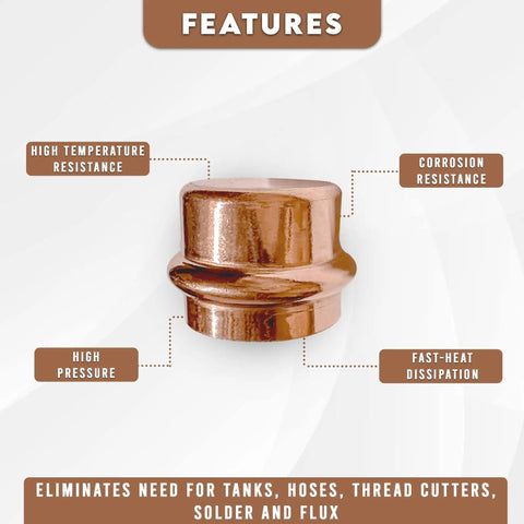 ProPress Copper Stop End Cap Fittings Pack of Ten One Half Inch Zero Lead Copper Caps with feature highlights