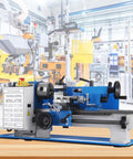 Badass Mini Metal Lathe 7X12 Inch Bench Top Machine With 550W Variable Speed Motor 2250RPM on workspace with industrial background.