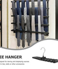 Set Of 2 Black Mens Belt And Tie Hangers To Keep Your Closet Swag On Point displaying various ties on a heavy-duty wall mount rack.