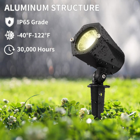 Low Voltage Landscape Light LED 5W Outdoor Spotlight For Yard And Patio IP65 Waterproof 800 Lumens 3500K Warm White with Spike