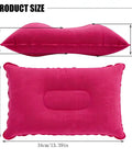 Inflatable Neck And Lumbar Support Pillow For Office Travel Car Camping And Hiking Super Comfy Easy To Inflate With Adjustable Firmness Ideal For Long Naps Rose Red, showing dimensions and side views.