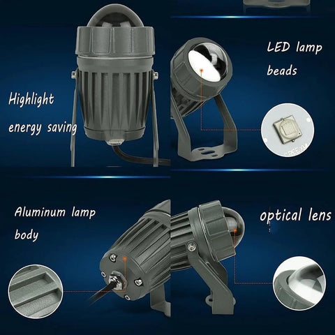 Long‑Throw LED Floodlight, Outdoor Wall Spotlight(Green 5w) with aluminum body and optical lens for energy-saving lighting.