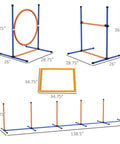 Diagram of Pro Grade Dog Agility Gear Kit For Backyard Training With Weave Poles, Pause Box, Hurdle, Jumping Ring dimensions
