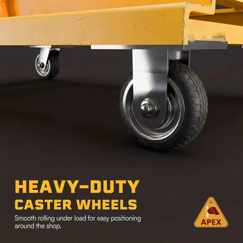 Built Tough 1.5 Yard Self Dumping Hopper With Smooth Rolling Casters And Six Thousand Pounds Capacity showing heavy-duty caster wheels.