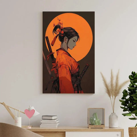 Anime Samurai Girl Sunset Canvas Wall Art Prints Fade Resistant Classical Home Decor For Bedroom Bathroom Living Room Office 12x18 Inch art on wall