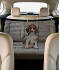 Premium High Density Mesh Dog Car Barrier For Tesla Cybertruck, Breathable partition secures a dog in the back seat.