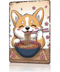 Corgi enjoying ramen on Corgi Dog Ramen Tin Sign Wall Art 8x12 Inches Vintage Metal Sign For Home Decor Office Garage Room Easy Hang