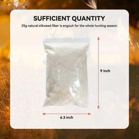 Top Shelf Wind Direction Indicator Refill For Hunters And Woodsmen Using Natural Plant Fibers To Read Downwind Air Currents Smoothly Without Messy Talc Powder Dust 25 Gram Pack in a clear 25g bag measuring 9x6.3 inches.