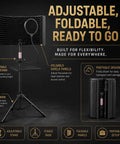6 Panel Microphone Isolation Shield With Adjustable Metal Stand For Podcast Recording Studio Vocal Booth Sound Deadening Screen.