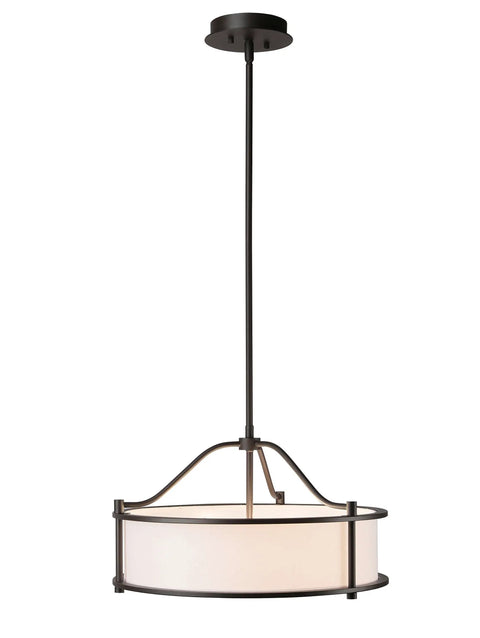 Dark Bronze 18 Inch 3 Light Drum Pendant With Fabric Shade And Glass Diffuser Convertible Drum Chandelier hanging view