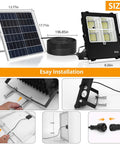 Ultra Bright 300W Solar Flood Light With 521 LEDs 24000LM IP66 Waterproof Remote Control and solar panel setup