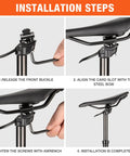 Installation steps for Dope Dropper Post Fits 27.2 30.4 30.9 31.6mm and 400mm Length with 125mm Travel showing release, align, tighten.