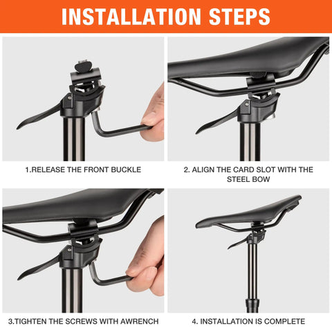 Installation steps for Dope Dropper Post Fits 27.2 30.4 30.9 31.6mm and 400mm Length with 125mm Travel showing release, align, tighten.