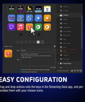 Macro Keypad For Streaming Deck With 18 Pro Grade Programmable Keys Visual LCD Pad And USB Soundboard For OBS YouTube Live Streaming And Desk Setup On PC Mac Laptop, showing app interface with customizable key icons.