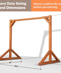 Heavy Duty Wooden Swing Frame For Outdoors With 800 Lb Capacity Stable Porch Swing Stand For Adults And Kids shown with dimensions