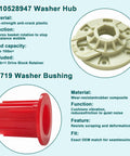 Washer Basket Driven Hub Kit With 52719 Bushing showing W10528947 hub and red bushing for heavy-duty top load machines.