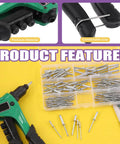 All In One Go-To Rivet Kit With Aluminum Blind Rivets And Manual Gun, 121 Pcs In 3/32 Inch, 1/8 Inch, 5/32 Inch, 3/16 Inch Sizes displayed