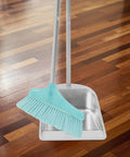 Heavy Duty Broom And Dustpan Set With Stand Up Broom Stainless Steel Anti Wind Dustpan For Home And Office Cleaning Easy Breezy Storage Lightweight And Durable For Quick Cleanups, broom and dustpan on wood floor