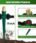 9-inch spike for 4 Pack Flexible Sprinkler System With Spike Base For Above Ground Lawn Irrigation with brass sprinkler head