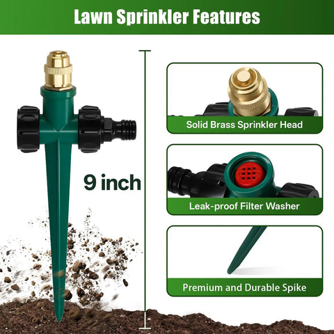 9-inch spike for 4 Pack Flexible Sprinkler System With Spike Base For Above Ground Lawn Irrigation with brass sprinkler head