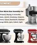 Silver worm gear assembly next to black and red stand mixers, Stand Mixer Worm Gear And Bracket Kit Replacement For Whirlpool Maytag KitchenAid