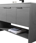 Slick 48 Inch Bathroom Vanity With Built In Sink And Modern Silhouettes Featuring Buttery Smooth Soft Close Doors and Spacious Storage Drawers.