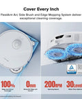 Zero Tangling Brushes Robot Vacuum And Mop with Self Cleaning Dock showing FlexiArm and spinning mop pads in motion.