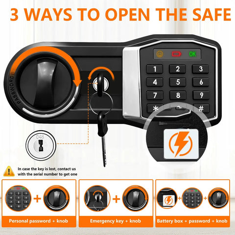 Compact Home Fireproof Safe With Programmable Keypad And Alarm Waterproof Security Box keypad and key features
